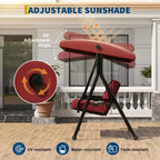 Adjustable 2-in-1 Patio Swing for 2 with Canopy, Cup Holders & Thick Cushions, Weather-Resistant Steel Frame