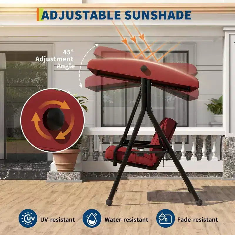Adjustable 2-in-1 Patio Swing for 2 with Canopy, Cup Holders & Thick Cushions, Weather-Resistant Steel Frame