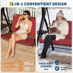 Adjustable 2-in-1 Patio Swing for 2 with Canopy, Cup Holders & Thick Cushions, Weather-Resistant Steel Frame