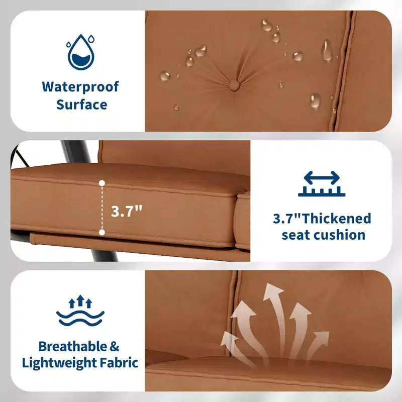 Adjustable 2-in-1 Patio Swing for 2 with Canopy, Cup Holders & Thick Cushions, Weather-Resistant Steel Frame