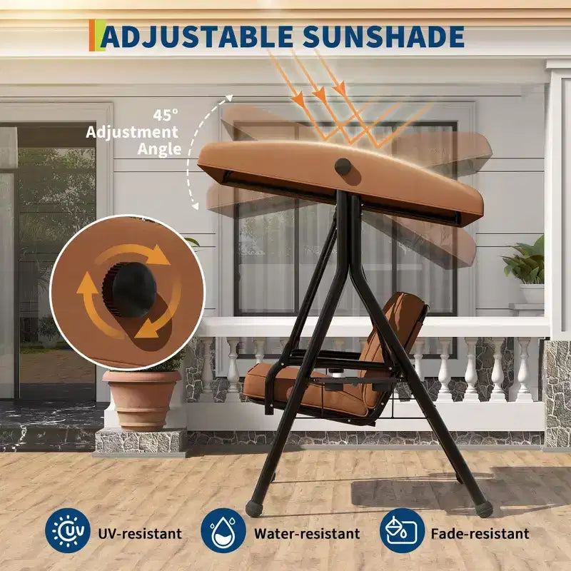 Adjustable 2-in-1 Patio Swing for 2 with Canopy, Cup Holders & Thick Cushions, Weather-Resistant Steel Frame
