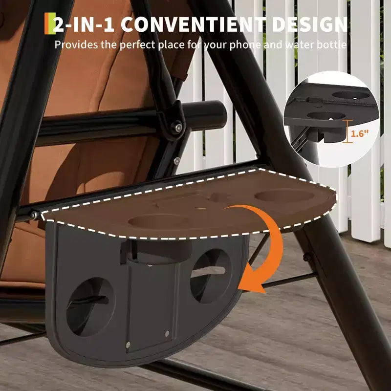 Adjustable 2-in-1 Patio Swing for 2 with Canopy, Cup Holders & Thick Cushions, Weather-Resistant Steel Frame