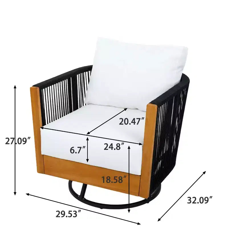 Christopher Knight Home Taeyang - Sedie Girevoli Moderne da Esterno in Acacia con Cuscini e Design in Corda (Set da 2)