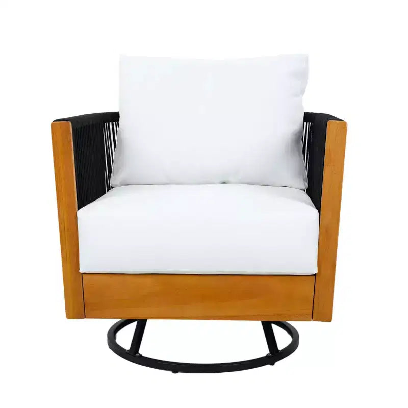 Christopher Knight Home Taeyang - Sedie Girevoli Moderne da Esterno in Acacia con Cuscini e Design in Corda (Set da 2)