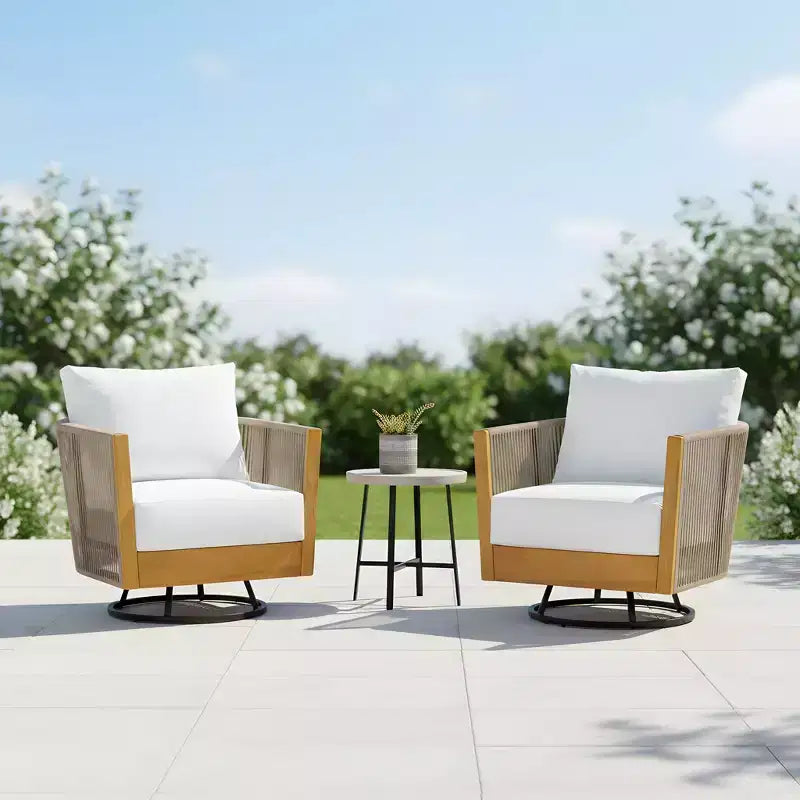 Christopher Knight Home Taeyang - Sedie Girevoli Moderne da Esterno in Acacia con Cuscini e Design in Corda (Set da 2)
