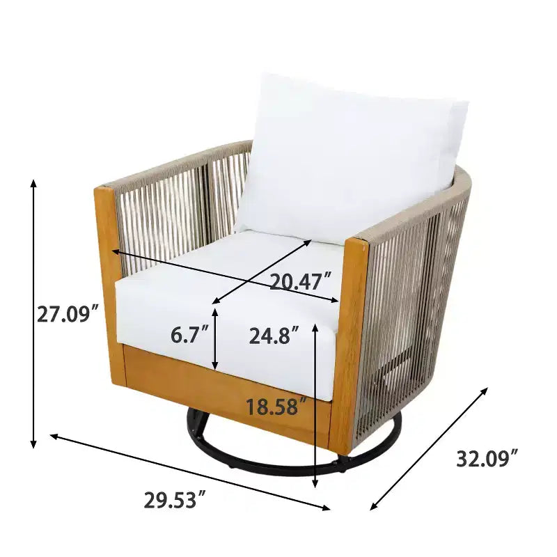 Christopher Knight Home Taeyang - Sedie Girevoli Moderne da Esterno in Acacia con Cuscini e Design in Corda (Set da 2)