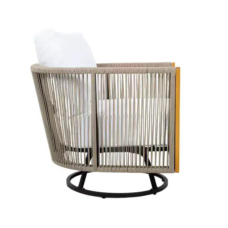 Christopher Knight Home Taeyang - Sedie Girevoli Moderne da Esterno in Acacia con Cuscini e Design in Corda (Set da 2)