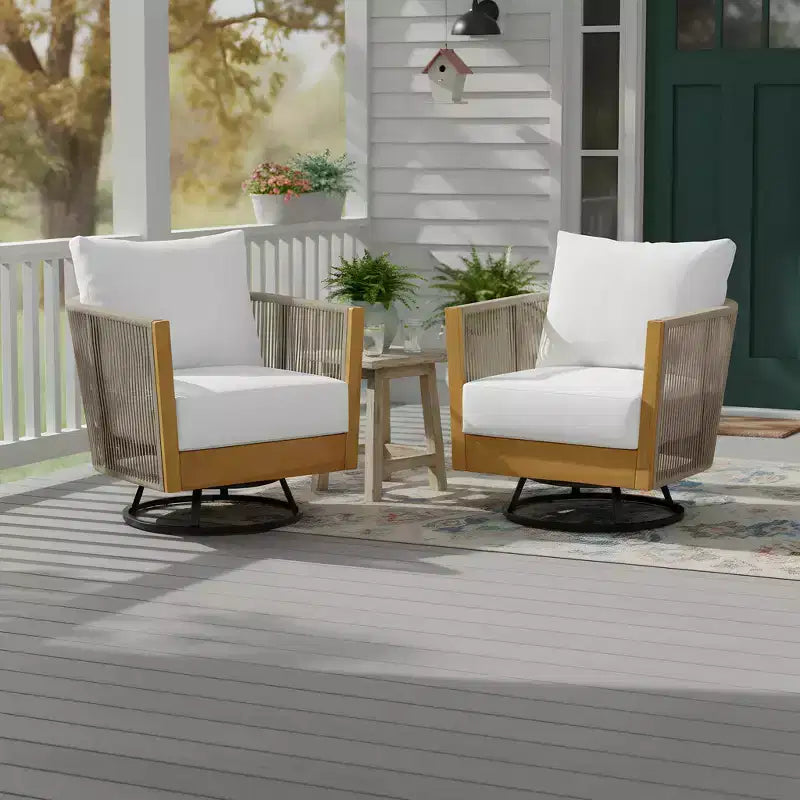 Christopher Knight Home Taeyang Modern Acacia Patio Swivel Chairs with Cushions and Rope Design (Set of 2)
