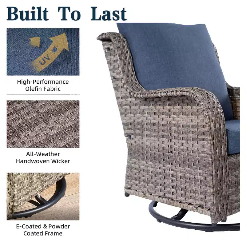 GDFStudio Leith Wicker and Iron Outdoor Swivel Rocking Chair with Cushion