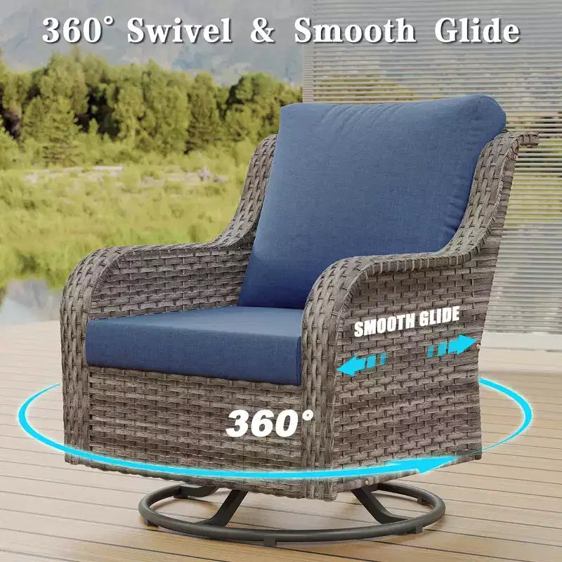 GDFStudio Leith Wicker and Iron Outdoor Swivel Rocking Chair with Cushion