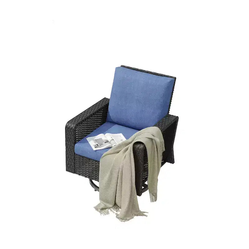 GDFStudio Leith Wicker and Iron Outdoor Swivel Rocking Chair with Cushion