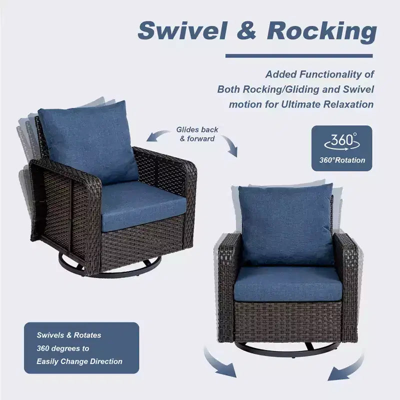 GDFStudio Leith Wicker and Iron Outdoor Swivel Rocking Chair with Cushion