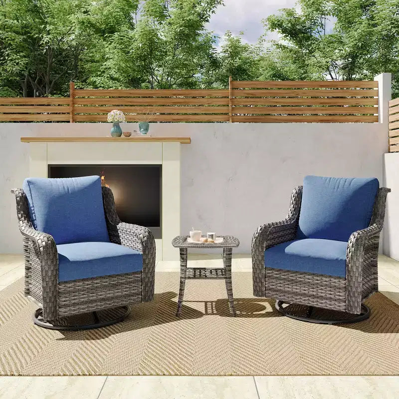 GDFStudio Leith Wicker and Iron Outdoor Swivel Rocking Chair with Cushion