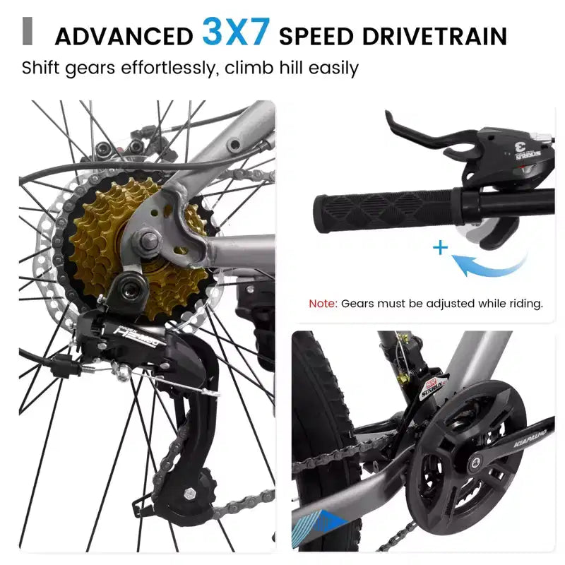 NAYSAYE Bicicletta da Montagna da 26 Pollici, 21 velocità, Bici per Adulti con Telaio in Acciaio ad Alto Tenore di Carbonio e Doppi Freni a Disco Meccanici, 67*26.5*38