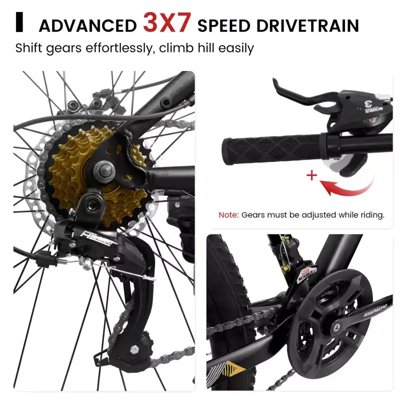 NAYSAYE Bicicletta da Montagna da 26 Pollici, 21 velocità, Bici per Adulti con Telaio in Acciaio ad Alto Tenore di Carbonio e Doppi Freni a Disco Meccanici, 67*26.5*38