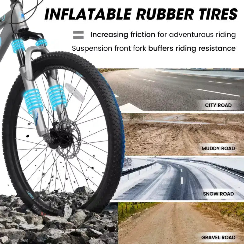 NAYSAYE Bicicletta da Montagna da 26 Pollici, 21 velocità, Bici per Adulti con Telaio in Acciaio ad Alto Tenore di Carbonio e Doppi Freni a Disco Meccanici, 67*26.5*38