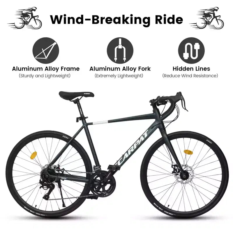 NAYSAYE Bicicletta da strada 700C 16 velocità, telaio leggero in alluminio con freni a disco doppi per uomo e donna, 68*18*37.5