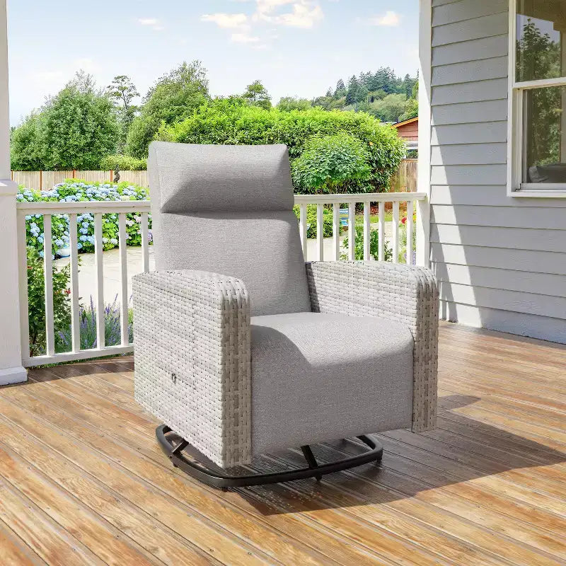 ALAULM Swivel Chair, Multi-functional Rattan Recliner w/Footrest, table tray Fully reclinable for patio, living rooms&bedrooms