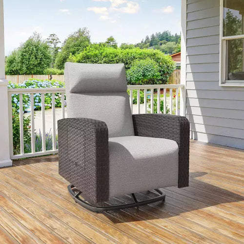 Sedia Girevole ALAULM, Recliner in Rattan Multifunzionale con Poggiapiedi, Tavolino, Completamente reclinabile per Patio, Soggiorni e Camere da Letto