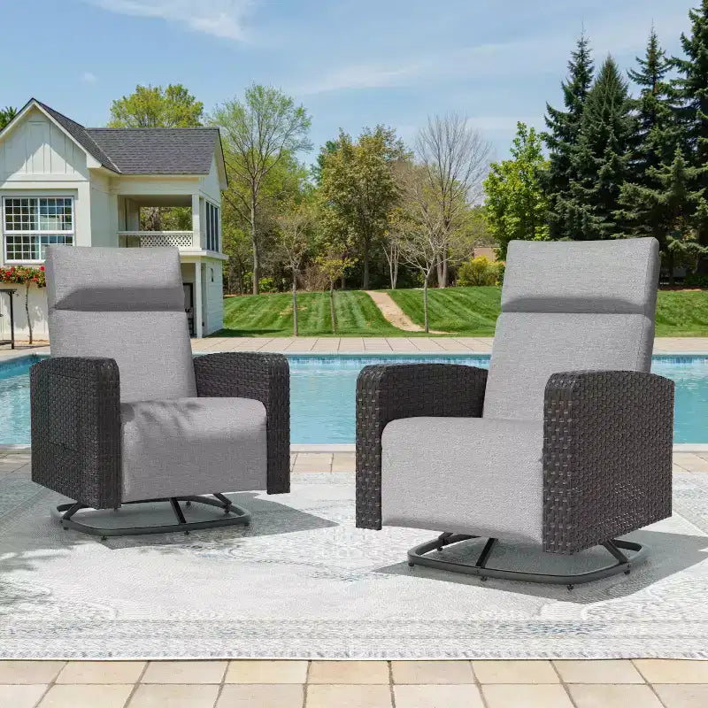 ALAULM Swivel Chair, Multi-functional Rattan Recliner w/Footrest, table tray Fully reclinable for patio, living rooms&bedrooms