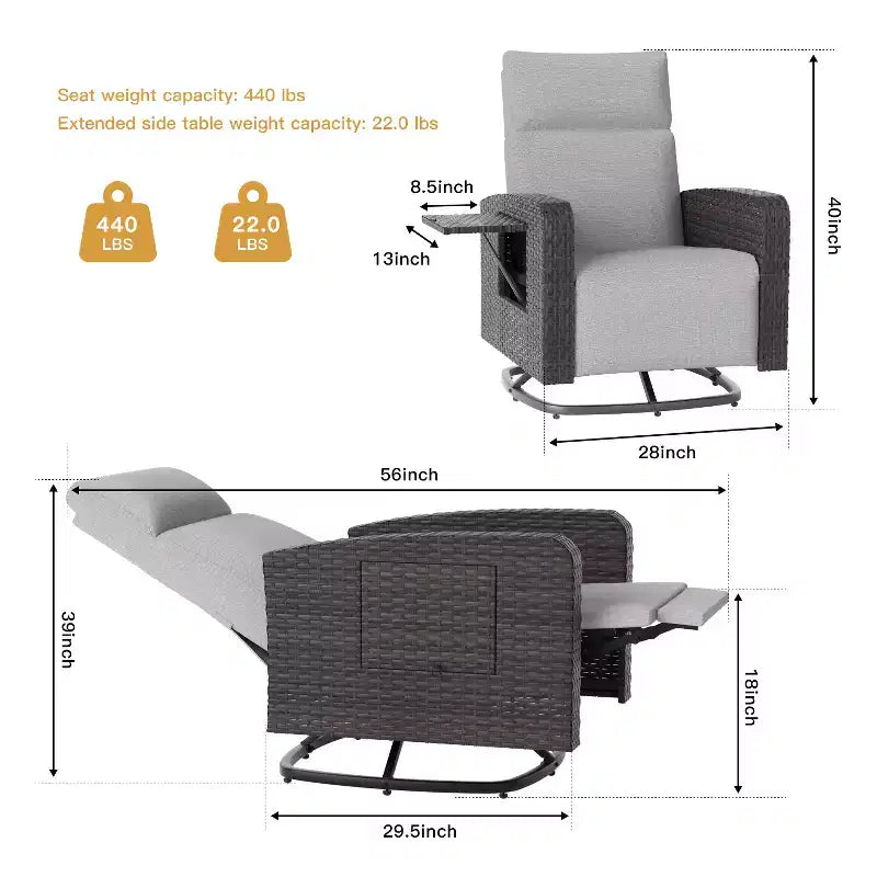 ALAULM Swivel Chair, Multi-functional Rattan Recliner w/Footrest, table tray Fully reclinable for patio, living rooms&bedrooms
