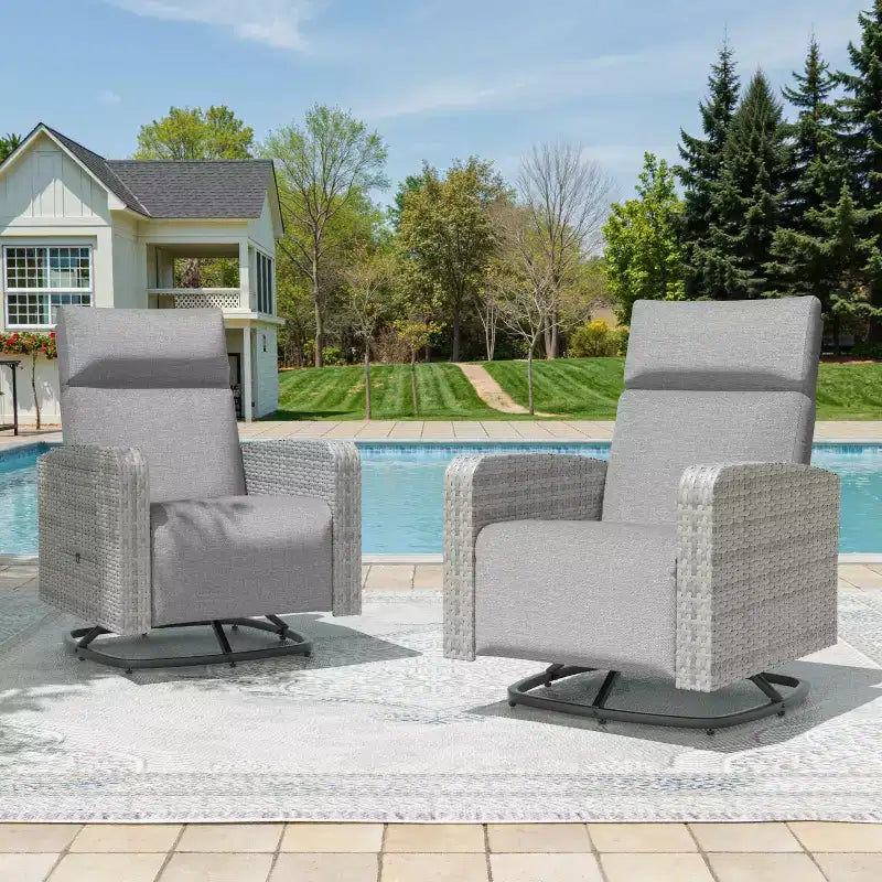 ALAULM Swivel Chair, Multi-functional Rattan Recliner w/Footrest, table tray Fully reclinable for patio, living rooms&bedrooms
