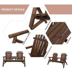 Sedia Adirondack in Legno a 2 Posti, Panca da Giardino con Tavolino, Divanetto da Esterno per Falò per Veranda, Terrazza