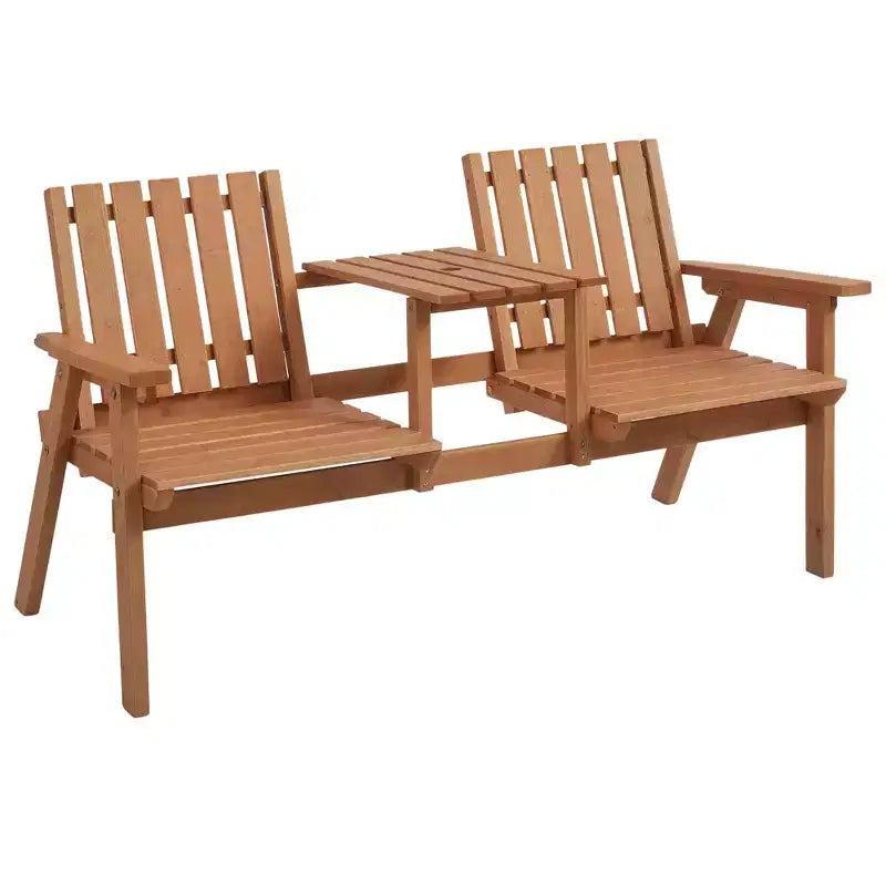 Patio Bench, Garden Bench with Middle Table and Umbrella Holeen Outdoor Bench for Patio, Porch, Poolside, Balcony