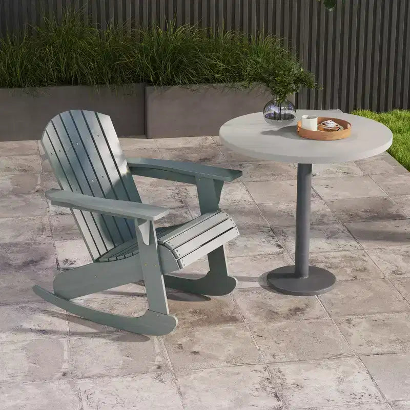 Wood Adirondack Outdoor Lounge Rocking Chair Fire Pit Seating with Slatted Wooden Design, Fanned Back