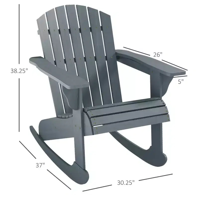 Wood Adirondack Outdoor Lounge Rocking Chair Fire Pit Seating with Slatted Wooden Design, Fanned Back
