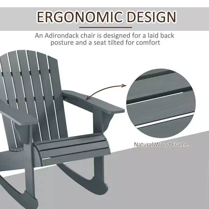 Wood Adirondack Outdoor Lounge Rocking Chair Fire Pit Seating with Slatted Wooden Design, Fanned Back