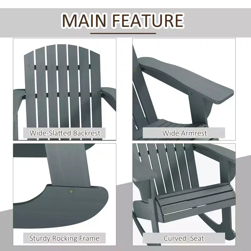 Wood Adirondack Outdoor Lounge Rocking Chair Fire Pit Seating with Slatted Wooden Design, Fanned Back