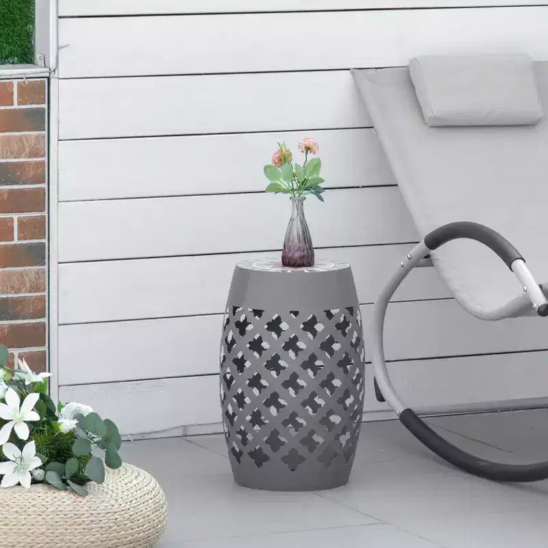 12 Patio Round Side Table, Outdoor Footstool, Garden Mosaic Accent Side Table, Plant Stand