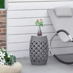 12 Patio Round Side Table, Outdoor Footstool, Garden Mosaic Accent Side Table, Plant Stand