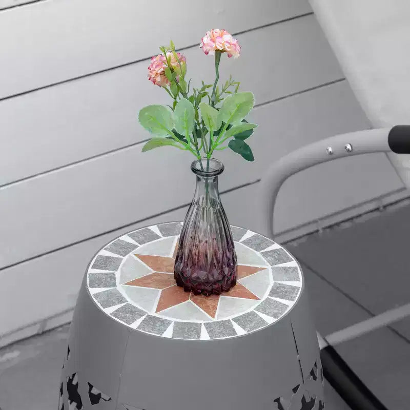 12 Patio Round Side Table, Outdoor Footstool, Garden Mosaic Accent Side Table, Plant Stand