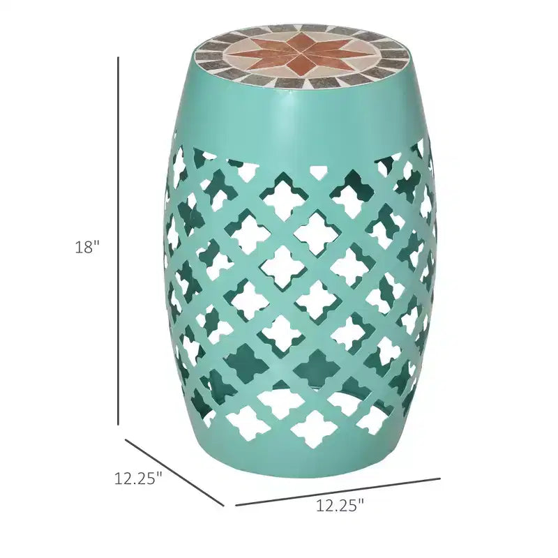 12 Patio Round Side Table, Outdoor Footstool, Garden Mosaic Accent Side Table, Plant Stand