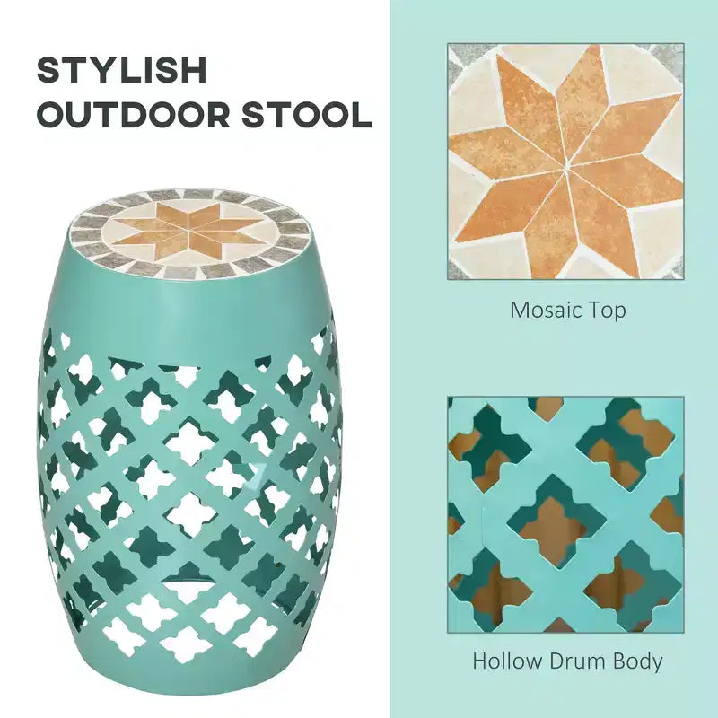 12 Patio Round Side Table, Outdoor Footstool, Garden Mosaic Accent Side Table, Plant Stand