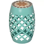 12 Patio Round Side Table, Outdoor Footstool, Garden Mosaic Accent Side Table, Plant Stand