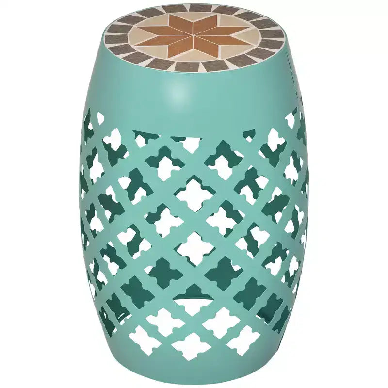 12 Patio Round Side Table, Outdoor Footstool, Garden Mosaic Accent Side Table, Plant Stand