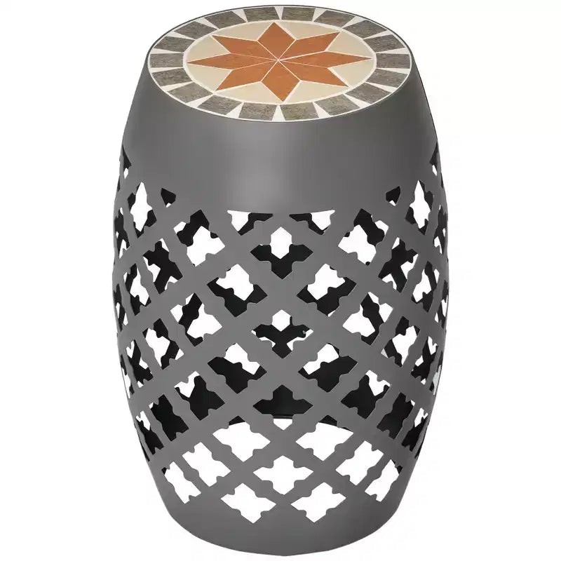 12 Patio Round Side Table, Outdoor Footstool, Garden Mosaic Accent Side Table, Plant Stand