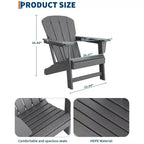 Set of 2 HDPE Folding Adirondack Patio Chairs with End Table, All Weather Outdoor Furniture for Backyard, Balcony, Poolside, Lawn, Fire Pit, Gray
