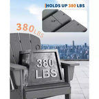 Set of 2 HDPE Folding Adirondack Patio Chairs with End Table, All Weather Outdoor Furniture for Backyard, Balcony, Poolside, Lawn, Fire Pit, Gray