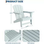 Set of 2 HDPE Folding Adirondack Patio Chairs with End Table, All Weather Outdoor Furniture for Backyard, Balcony, Poolside, Lawn, Fire Pit, Gray
