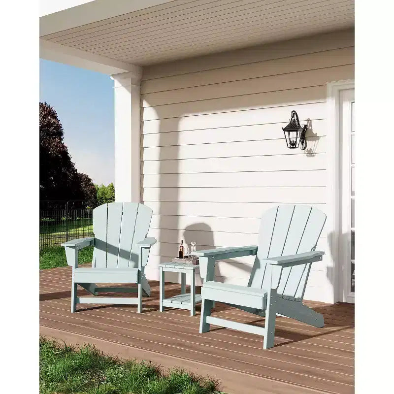 Set of 2 HDPE Folding Adirondack Patio Chairs with End Table, All Weather Outdoor Furniture for Backyard, Balcony, Poolside, Lawn, Fire Pit, Gray