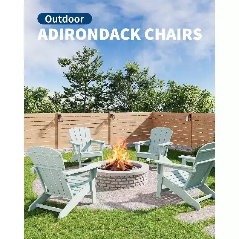 Set of 2 HDPE Folding Adirondack Patio Chairs with End Table, All Weather Outdoor Furniture for Backyard, Balcony, Poolside, Lawn, Fire Pit, Gray
