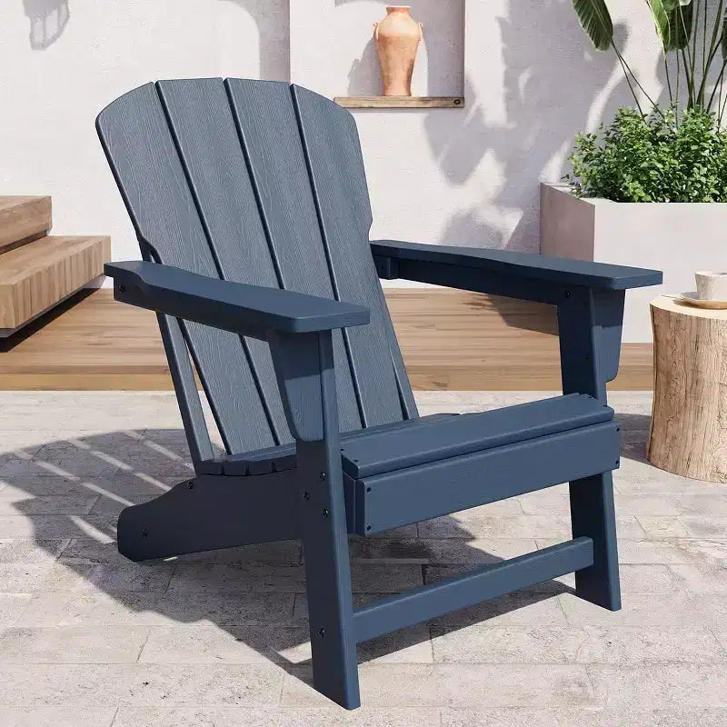 Set of 2 HDPE Folding Adirondack Patio Chairs with End Table, All Weather Outdoor Furniture for Backyard, Balcony, Poolside, Lawn, Fire Pit, Gray