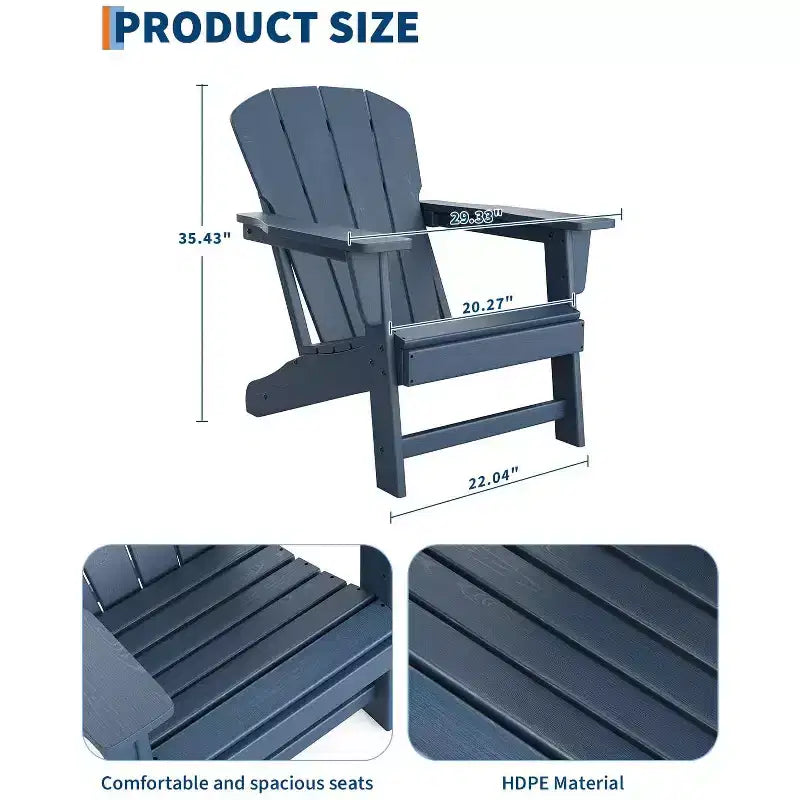 Set of 2 HDPE Folding Adirondack Patio Chairs with End Table, All Weather Outdoor Furniture for Backyard, Balcony, Poolside, Lawn, Fire Pit, Gray