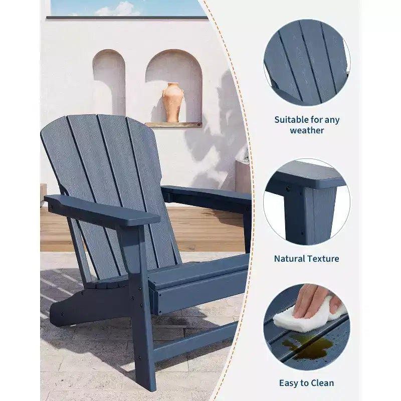 Set of 2 HDPE Folding Adirondack Patio Chairs with End Table, All Weather Outdoor Furniture for Backyard, Balcony, Poolside, Lawn, Fire Pit, Gray