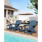 Set of 2 HDPE Folding Adirondack Patio Chairs with End Table, All Weather Outdoor Furniture for Backyard, Balcony, Poolside, Lawn, Fire Pit, Gray