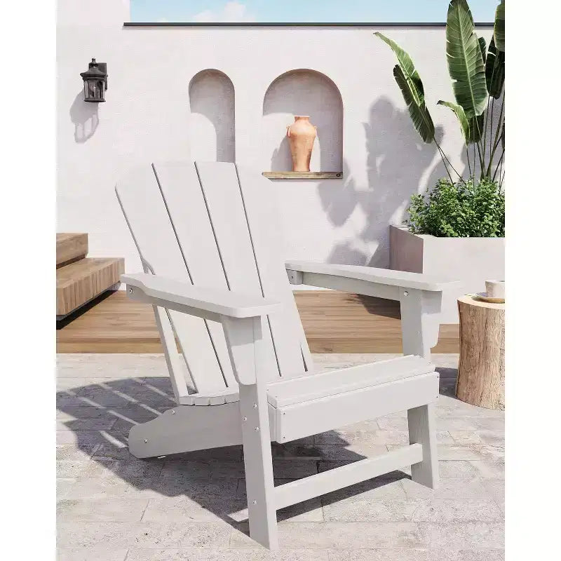 Set of 2 HDPE Folding Adirondack Patio Chairs with End Table, All Weather Outdoor Furniture for Backyard, Balcony, Poolside, Lawn, Fire Pit, Gray